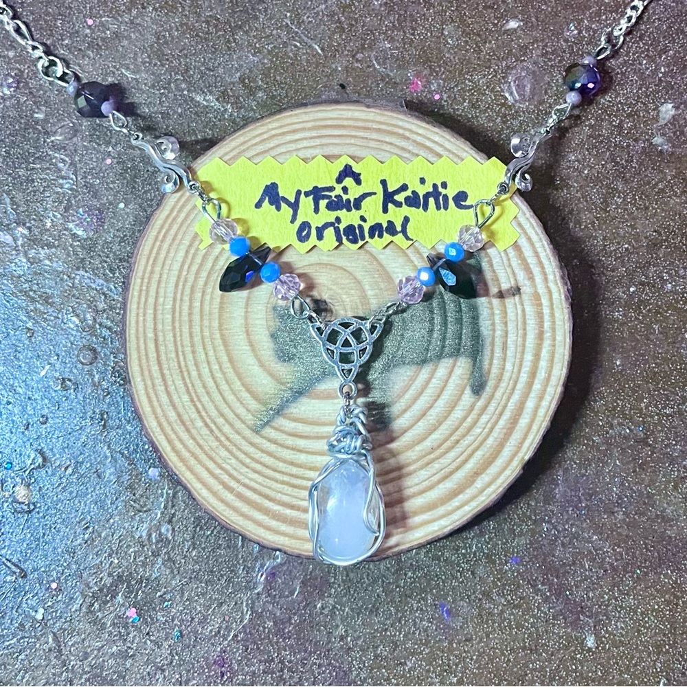 Floral Celtic Moonstone & Crystal Necklace